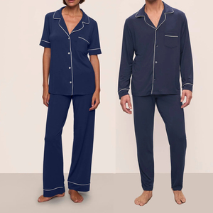 <span class=keywords><strong>Pigiama</strong></span> Navy per <span class=keywords><strong>Donna</strong></span> con Supporto del Produttore Oeko, Set <span class=keywords><strong>Pigiama</strong></span> Morbido con <span class=keywords><strong>Camicia</strong></span> a Maniche Lunghe e Pantaloni Lunghi in Modal - Product Image 1