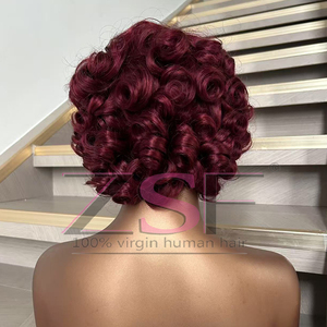 99j Màu PIXIE cắt lãng mạn Curl Máy thực hiện không có ren Tóc Giả lớp biểu bì phù hợp nguyên Trinh Nữ Ấn Độ tóc bouncy xoăn tóc giả với những tiếng nổ - Product Image 4