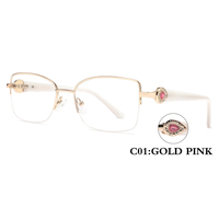 Monturas de Gafas Metálicas de Media Montura FEROCE de Lujo para Mujer con Decoración de Piedras Preciosas en Forma de Gota, Estilo Joyería de Diseñador
