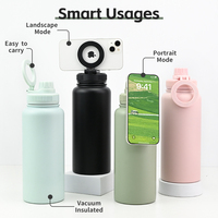 Botella de Agua Magnética Personalizada de 24oz con Pajita Abatible, Doble Pared, Aislamiento al Vacío, Asa de Acero Inoxidable y Tapa Compatible con Soporte para Teléfono