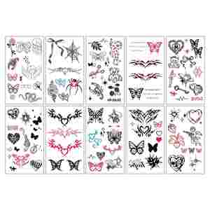Autocollants de tatouage temporaire motif fleur et papillon, imperméables, au design raffiné, motif rose, petits autocollants frais - Product Image 3