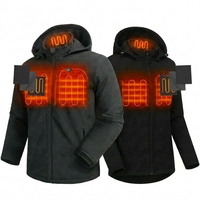 Veste chauffante à capuche pour homme, 3 couches, fermeture éclair intégrale, col montant, deux zones chauffantes sur la poitrine, chauffages dorsaux et latéraux pour l'hiver