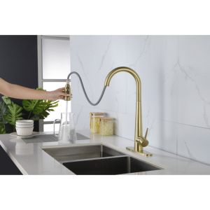 Db Gold Pull <b>Down</b> Sprayer Kitchen Faucet Fingerprint Resistant Single Hole Design Kitchen Sink Faucet - Product Image 4