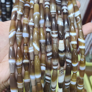 Ab0876 đồ trang sức mala tiêu cự hạt cà phê tự nhiên màu nâu dải sọc mã não Thùng hình bầu dục gạo thùng trống hạt - Product Image 3