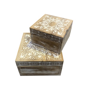 Antique Rustic Square MDF Small Tea Bag Organizer Wooden Craft Storage Wood Box With Lid For Gift