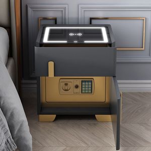 Armario lateral de cama de dormitorio de lujo XBT moderno y sencillo con luz de carga inalámbrica segura integrada