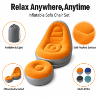 Fauteuil gonflable pliable d'extérieur floqué, chaise longue de camping portable avec repose-pieds ottoman en PVC inclinable