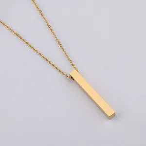 Collana in oro 14k con barra in oro con incisione all'ingrosso di gioielli in acciaio inossidabile vuoto