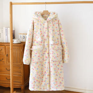 Pigiama Invernale <span class=keywords><strong>da</strong></span> Donna Personalizzato, Dolce Colore a Pois, Foderato in Pile Corallo, con Cappuccio, Ispessito, Taglia Grande, Abbigliamento per Casa - Product Image 6
