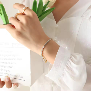 Bijoux fantaisie Bracelets Femmes Plein Diamant Zircon Bracelet Coloré En Acier Inoxydable Bracelet Or - Product Image 5