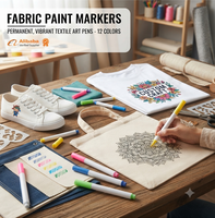 Ensemble de marqueurs pour tissu de qualité supérieure - 12 couleurs |   Peinture textile lavable non toxique pour la mode DIY, les chaussures et les projets d'artisanat