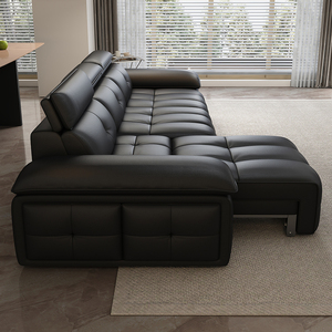 Canapé-<span class=keywords><strong>lit</strong></span> électrique en cuir véritable, fonction, salon, rangée droite, trois places, nouveau noir, extensible et double usage - Product Image 4