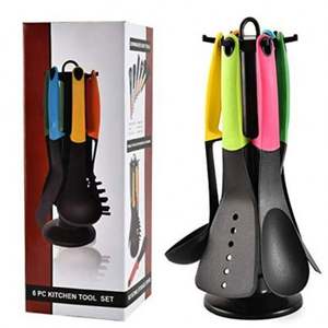 Ensemble de 7 ustensiles de cuisine écologiques en nylon avec manches colorés, comprenant une spatule et une cuillère, avec petits outils, compatibles lave-vaisselle et sans revêtement - Product Image 5