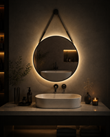 Miroir de salle de bain LED intelligent rond avec cadre doré, miroir mural pour vanité avec commande tactile et éclairage frontal à intensité réglable