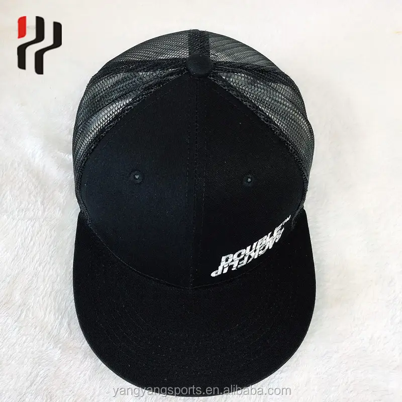 OEM kustom kualitas tinggi 6 Panel Logo bordir topi bisbol Gorras jala usang hitam Distressed