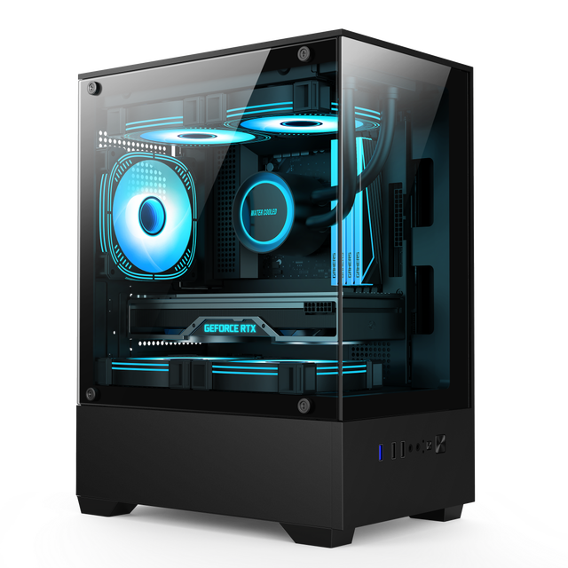 New Design Mini ATX Desktop Computer Case Full Tower Tempered Glass with ARGB Effect USB Front Port Chassis Cooling in Stock