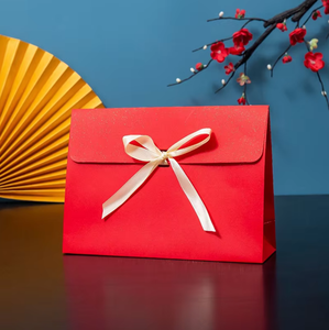 Multi <b>Color</b> Flap Paper Gift Bag With Satin Ribbon Bow, Foldable <b>Envelope</b> Style Paper Tote Bag for Clothing Scarf Socks Packaging - Product Image 3