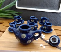 Mini service à thé en céramique maison de poupée ensemble à thé maison de poupée accessoires miniatures Mini service à thé en céramique Simulation bouilloire plaque tasse modèle