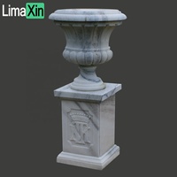 Planteur en marbre sculpté à la main, motif de pierre blanche, jardinière décorative de jardin, livraison directe d'usine