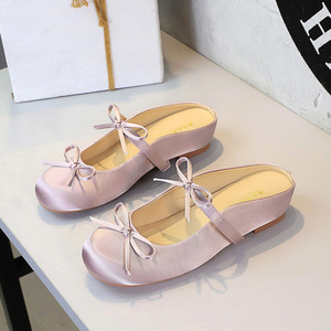 Sandales plates en satin à nœud pour femmes, bout rond, nouvelles pantoufles - Product Image 2