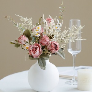 Bouquet de fleurs artificielles, roses blanches, marguerites en soie, pour la décoration de la maison, table à manger, table basse - Product Image 2