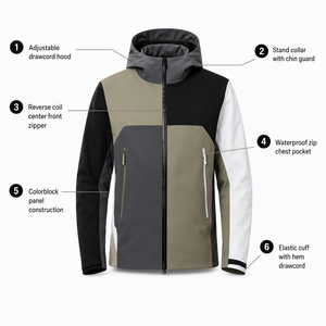 Men's 3-Layer Seam-Sealed Waterproof Softshell Hooded Jacket Color Block Loose Fit Outdoor Windbreaker - Product Image 2