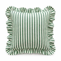 Coussin décoratif d'extérieur en coton PP écologique, résistant à la décoloration, plissé à volants, rayé vert et blanc, teint en fil, 5 cm