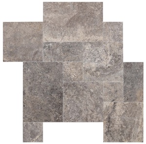 Pavé en travertin argenté à motif français de 3cm, affûté, ciselé, bord adouci pour jardin villa et piscine - Product Image 1