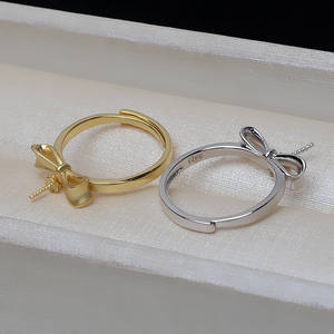 Handmade S925 Silver Opening <b>Bow</b> Ring Women's Frosted Ring 6-9 Pearl Hollow <b>Holder</b> DIY Accessory Jewelry Findings Components - Product Image 4