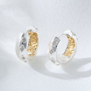 Huggie Earrings 925 Silver With Zircon Inlay Geometric Design For Everyday Wear - Product Image 4
