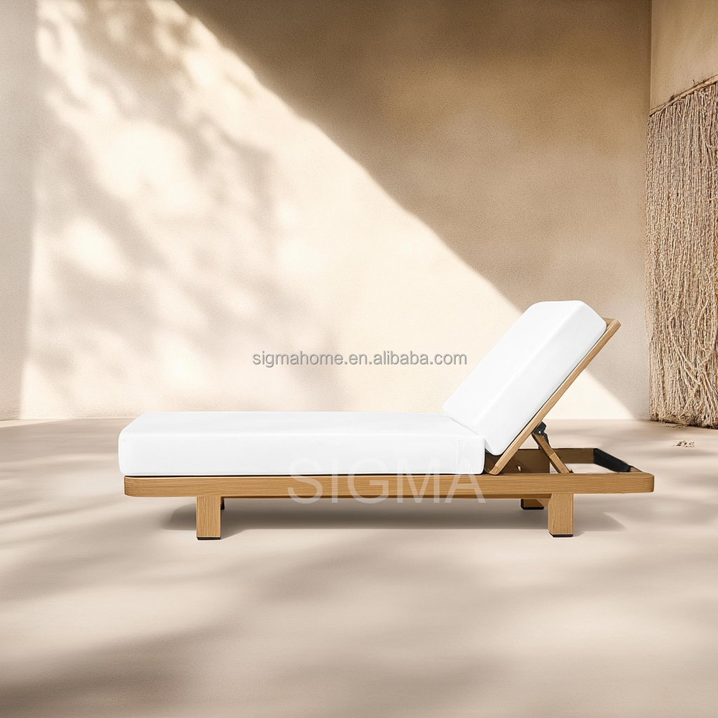 best price new arrival teak wood chaise sun lounger chair wooden sunbed for pool outdoor garden furniture