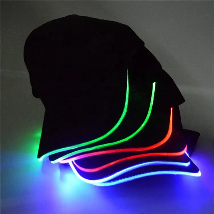 2020 fábrica de Vender Hip Hop Cap Levou Luminosa LED de luz de fibra Óptica de beisebol chapéu brilhante