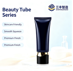 หลอดบีบเครื่องสำอางพลาสติกสีดำสุดหรูพร้อมฝาเกลียวชุบทอง - Product Image 1