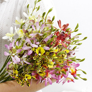 Meirui Nuevo Estilo Orquídea Araña Mini de 2 Ramas <span class=keywords><strong>Dendrobium</strong></span> Flores Decorativas Artificiales Impresas en 3D de Plástico para Hotel, Boda, Salón - Product Image 1