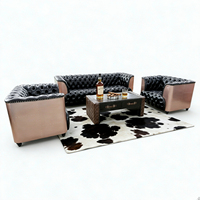Ensemble de fauteuils et canapés de luxe industriels vintage en aluminium doré avec rivets, pour hôtels et bars