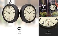 Feitoya — horloge de Station de Train Double face, ronde et noire, en suspension, avec thermomètre, pour décorations de noël en intérieur, 9 pouces