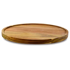 Wholesale Custom Round 360 Rotate Serving Tray Acacia Wood Lazy Susan Turntable For Dining Table