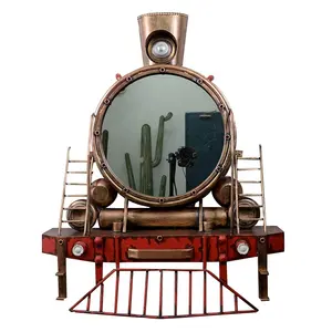 Creative Vintage Wrought Iron Crafts Decoration Old Metal Train With Mirror Wall Decor For Bar Cafe Restaurant KTV