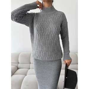 ชุดเสื้อสเวตเตอร์ถักสำหรับผู้หญิง 1557 รวมกระโปรงมีสไตล์ - Product Image 1