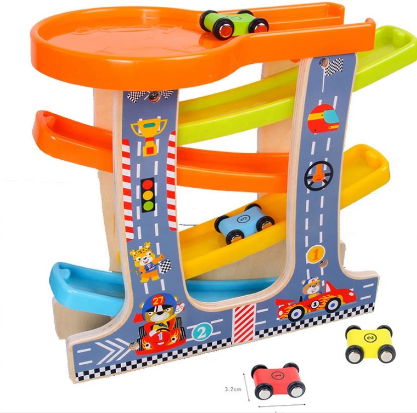 Лидер продаж, деревянный автомобиль для малышей, обучающие игрушки для детей 1- 2 лет, подарки, деревянный гоночный трек, автомобиль, гоночная рампа с парковкой