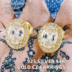 Wholesale 925 Sterling Silver 14K Gold Plated Geometric Statement Pattern <b>Earrings</b> Oval Zircon Trendy Engagement Party Weddings - Product Image 3