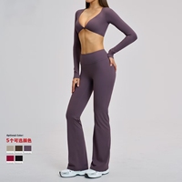 Ensemble de vêtements de yoga style européen, col en V, décontracté, moulant, manches longues, vêtements de sport et de fitness pour femmes, 2 pièces, Spandex/Nylon, respectueux de l'environnement
