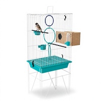 Cage pour perruches domestiques, support en fil métallique surélevé pliable, nichoir et anneaux de jeu pour enrichir la vie quotidienne des oiseaux