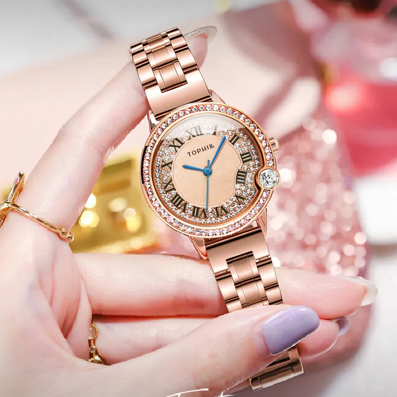 Tophill Reloj De Vestir Royal Crown Womens Stainless Steel Watches Gold Luxury Brand Geneva Diamond Quartz Crysty Jewelry Set