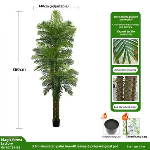 Palmera Tropical Artificial Grande de 3 Tallos con Corteza Texturizada, Desmontable, Ecológica, Impermeable, Duradera, en Maceta de Plástico, para Bodas - Product Image 5