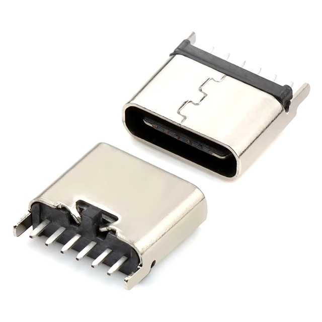 ZYSY USB-C Female Connector 6-Pin Vertical DIP H6.8mm Type-C Connectors for PCB