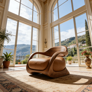 Sillón Individual de Estilo Moderno de Mediados de Siglo, Cojín de Cuero, Muebles Personalizables para Sala de Estar - Product Image 6