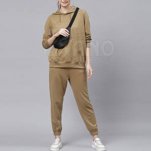 Survêtement d'hiver pour femmes de qualité supérieure Design décontracté en deux pièces avec tissu en toile à motif solide à manches longues - Product Image 4