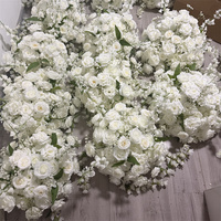 C-713 Boule de fleurs artificielles en soie blanche personnalisée, décoration de table de mariage, chemin de table fleuri, centres de table de mariage