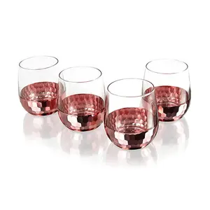 Copas de vino sin tallo hechas a mano, Base de panal de abeja, tono cobre, oro rosa, rojo y blanco